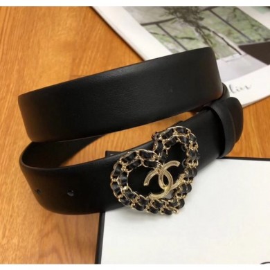 Cheap Chanel Width 3cm Calfskin Belt With Gold Heart Buckle Black 2020 Collection CE04246
