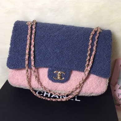 Cheap Imitation Chanel Shearling Sheepskin Medium Flap Bag A57737 Blue 2019 Collection CE00731
