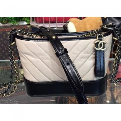 Cheap Knockoff Chanel Chevron Gabrielle Small Hobo Bag A91810 Beige/Black 2018 CE03932