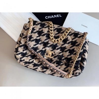 Copy Chanel 19 Tweed Maxi Flap Bag AS1162 Black/Beige 2019 Collection CE00640