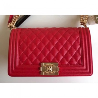 Copy Chanel Caviar Leather Boy Flap Medium Bag Red CE02685