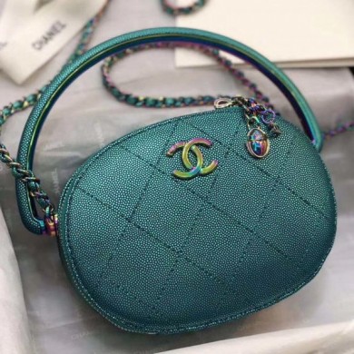 Copy Chanel Grained Metallic Lambskin and Rainbow Metal Camera Case AS0764 Blue 2019 Collection CE01996