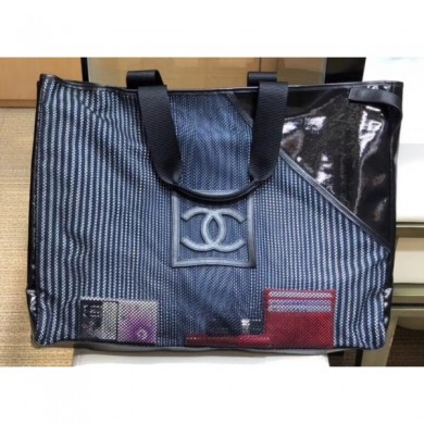 Copy Chanel Mesh and PVC Shopping Tote Large Bag Black 2019 CE04386