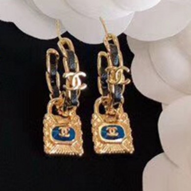 Designer Chanel Chain Leather Lock Hoop Earrings AB3020 2019 Collection CE00916