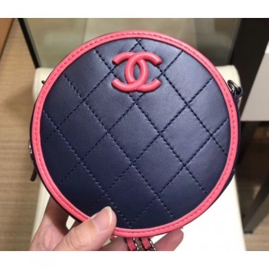 Designer Imitation Chanel Lambskin Round Clutch With Chain Bag AP0060 Navy Blue 2019 CE01862