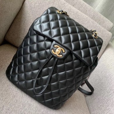 Designer Imitation Chanel Quilting sheepskin Backpack Bag A91121 black with gold hardware CE03315