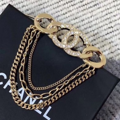 Fake Best Chanel CC Chain Brooch AB1404 Gold/Crystal 2019 Collection CE01708