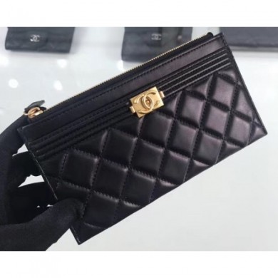 Fake Chanel Lambskin Boy Pouch Clutch Bag A84478 Black/Gold CE01568