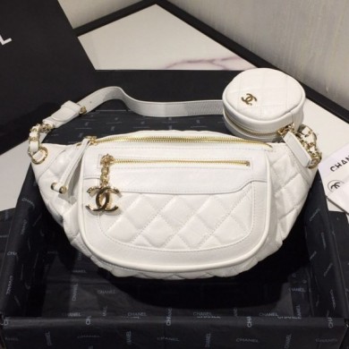 Fake Chanel Quilted Aged Calfskin Waist Bag/Belt Bag and Coin Purse AS1077 White 2019 Collection CE02926