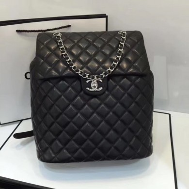 Fake Chanel Quilting sheepskin Backpack Bag A91122 black with silver hardware CE02272