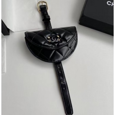 Fake Chanel Shiny Crumpled Lambskin Flap Coin Purse Wristlet Bag AP1346 Black 2020 CE03037
