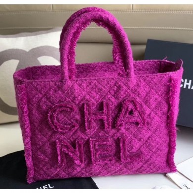 Fake Chanel Wool Tweed Medium Zipped Shopping Bag AS0976 Purple 2019 Collection CE02394