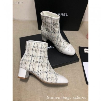 Fashion Chanel CC Logo Ankle Boots Tweed White 2020 CE01442