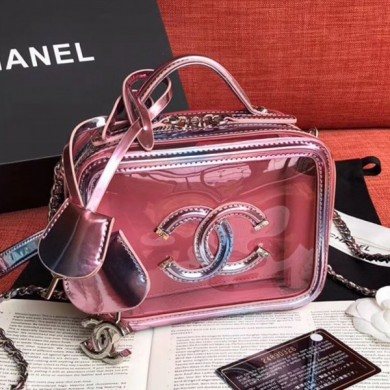 First-class Quality Chanel Iridescent PVC Small Vanity Case A93342 Pink 2019 Collection CE03027