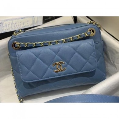 High Imitation Chanel Small Camera Case Bag AS1367 Grained Calfskin Blue 2020 CE03681