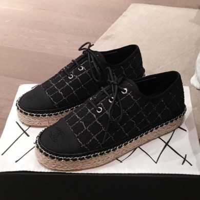 Hot Chanel Check Tweed Lace-Ups Espadrille Sneakers G36140 Black 2020 Collection CE00648