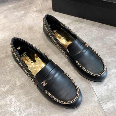 Hot Chanel Lambskin Chain Flat Loafers G35631 Black 2020 Collection CE00525