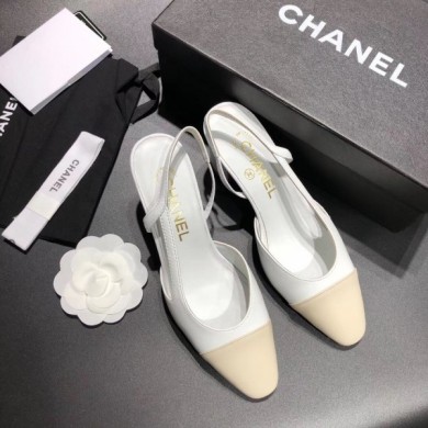 Imitation Best Chanel Heel 6.5cm Slingbacks G31318 White/Ivory 2019 CE02881