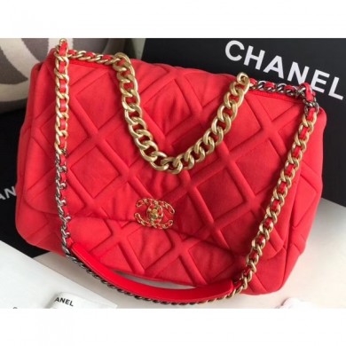 Imitation Chanel 19 Maxi Jersey Flap Bag AS1162 Red 2020 CE02091