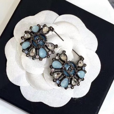 Imitation Chanel Bloom Earrings AB1005 Turquoise/Black 2019 Collection CE02836