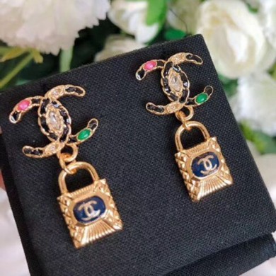 Imitation Chanel Chain Leather CC Lock Short Earrings AB3020 2019 Collection CE01486