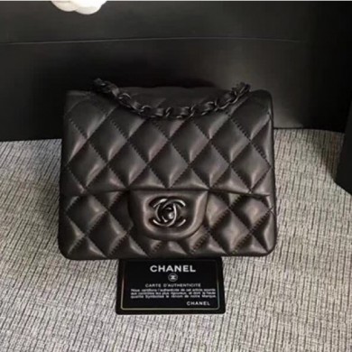 Imitation Chanel Classic Flap Mini Bag A1115 in Lambskin Leather Black with Black Hardware CE04190