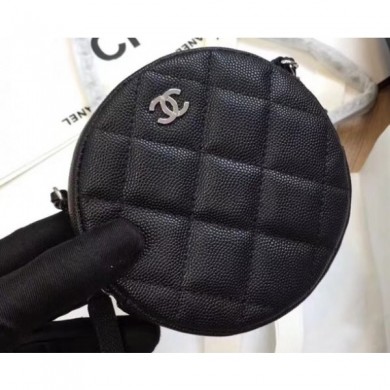 Imitation Chanel Classic Round Clutch with Chain Bag A70657 Caviar Leather Black/Silver 2018 CE04114