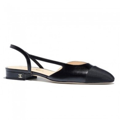 Imitation Chanel Heel 2cm Flat Slingbacks G31319 Black/Grosgrain CE01505