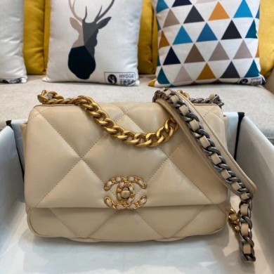 Imitation Chanel Lambskin 19 Small Flap Bag AS1160 Beige 2019 Top Collection CE02227