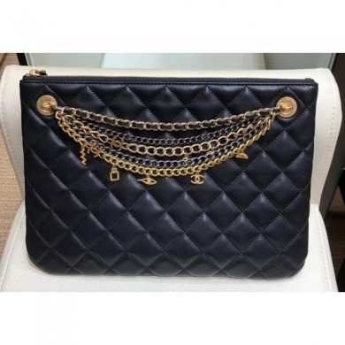 Imitation Chanel Lambskin All About Chains Pouch Clutch Bag AP0502 Black 2019 CE02972