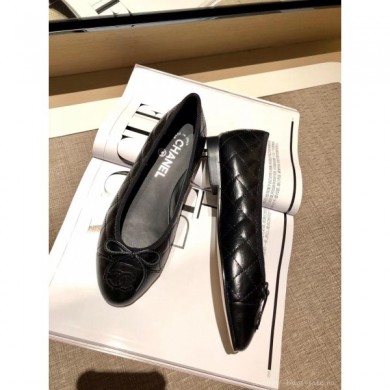 Imitation Chanel Lambskin Classic Bow Ballerinas Flats Quilting Crinkled Black CE01675