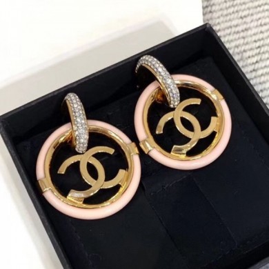 Imitation Chanel Short Hoop Earrings AB1308 Crystal/Pink 2019 Collection CE01415