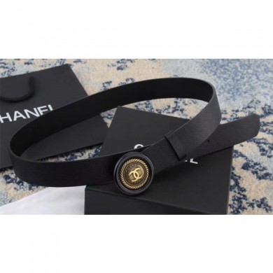 Knockoff Chanel Calfskin Belt with CC Round Buckle 35MM Width Black 2018 CE01487