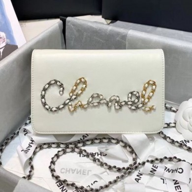 Knockoff Chanel Calfskin Chain CHANEL Wallet on Chian WOC White 2020 Collection CE02957