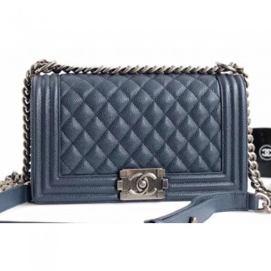 Knockoff Chanel Caviar Leather Boy Flap Medium Bag Navy Blue CE01144