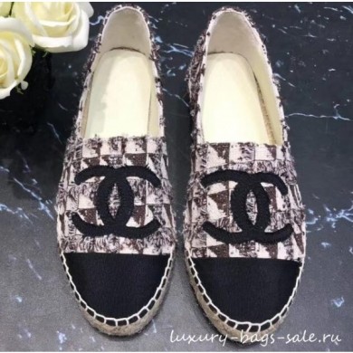 Knockoff Chanel CC Logo Tweed Fabric Espadrilles G34436 Beige 2019 CE04181