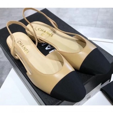 Knockoff Chanel Heel 2cm Flat Slingbacks G31319 Beige/Grosgrain CE04218