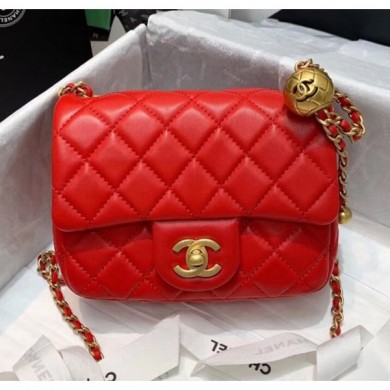 Knockoff Chanel Lambskin & Gold-Tone Metal Flap Bag AS1786 Red 2020 Collection CE02254