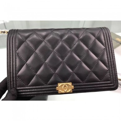 Knockoff Chanel Lambskin Boy Wallet On Chain WOC Bag A80387 Black/Gold CE01704