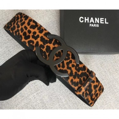 Knockoff Luxury Chanel Width 5.3cm Leather Belt Leopard with Black CC Logo Belt CE00866