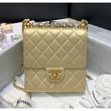 Knockoff Top Chanel Acrylic Beads Goatskin Mini Falp Bag AS0584 Gold 2020 Collection CE02519