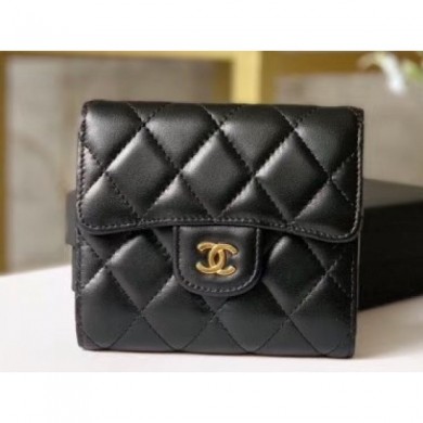 New Chanel Classic Small Flap Wallet 31528 AP0231 Lambskin Black/Gold CE00701