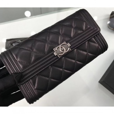New Chanel Lambskin Boy Long Flap Wallet A80286 Black/Silver CE02166