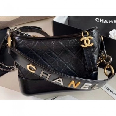 New Chanel Logo Handle Gabrielle Small Hobo Bag AS0865 Black 2020 CE01316