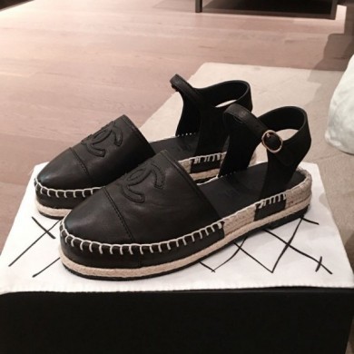 Quality Chanel Lambskin Flat Espadrilles G36184 Black 2020 Collection CE03677
