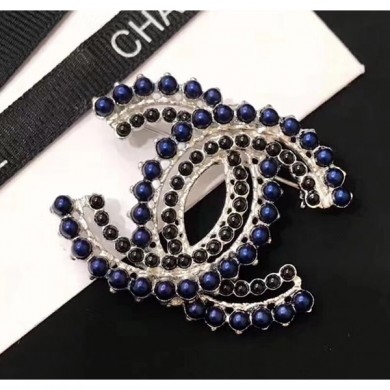 Replica 1:1 Chanel Beads CC Brooch A58082 Silver/Blue/Black 2018 CE03881