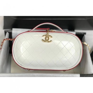 Replica AAA Chanel Calfskin Quilted Color Patchwork Oval Tote Bag White/Red 2019 CE03019