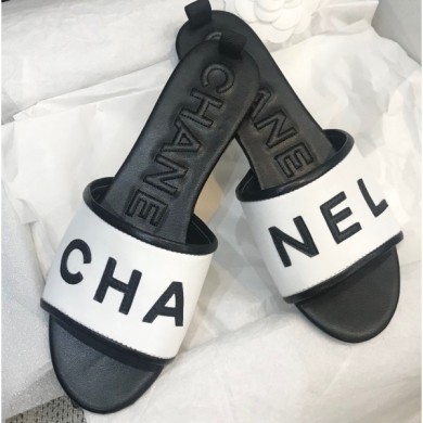 Replica AAAAA Chanel Logo Mules Slipper Sandals White 2020 CE03049