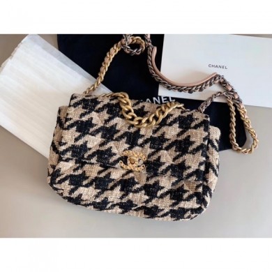 Replica Chanel 19 Tweed Large Flap Bag AS1161 Black/Beige 2019 Collection CE03971