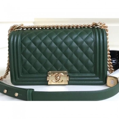 Replica Chanel Caviar Leather Boy Flap Medium Bag Green CE00897